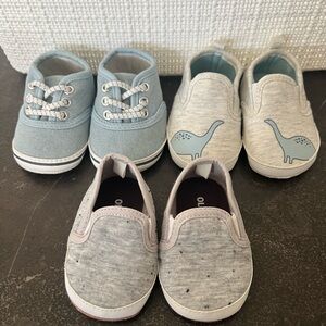 Carters Brand (2 pairs) and Old Navy Brand (1 pair) size 0-3M Infant Slip On